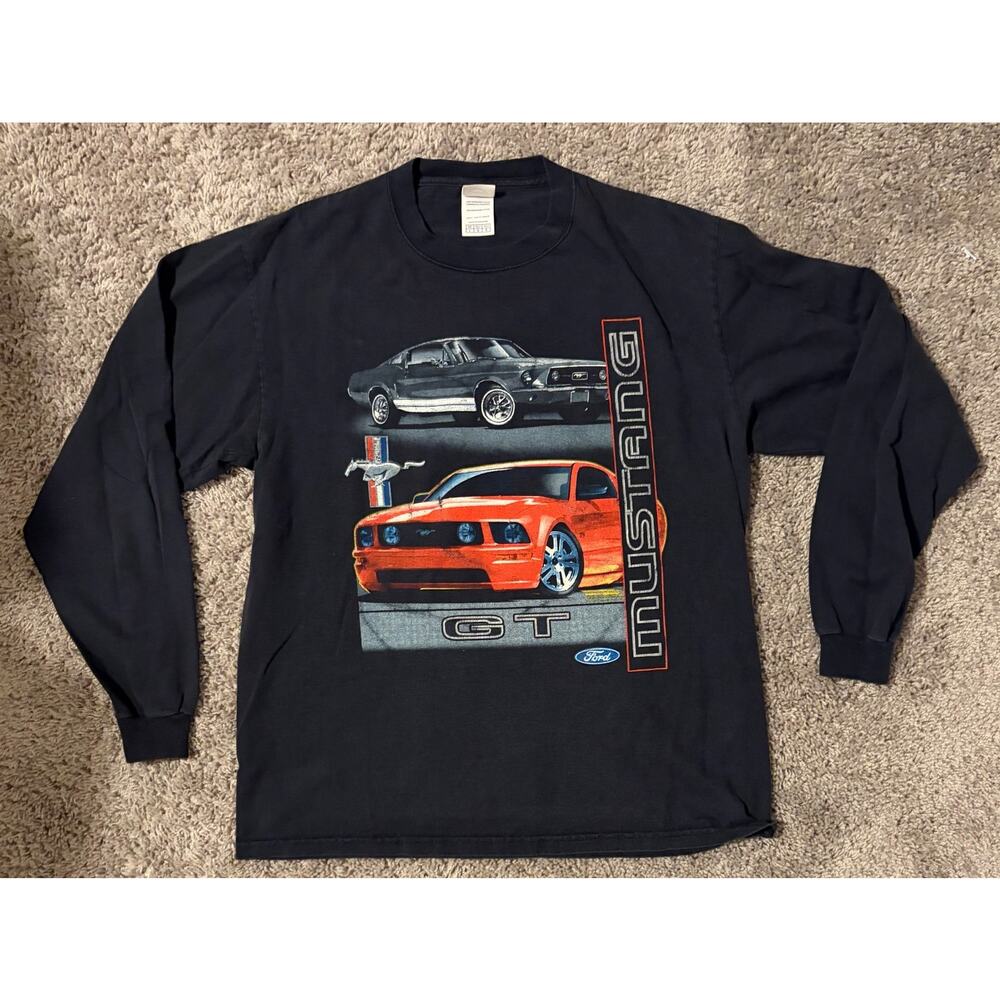Delta Ford Mustang GT Long Sleeve T-Shirt Men's Black Car Graphics Y2K - Large